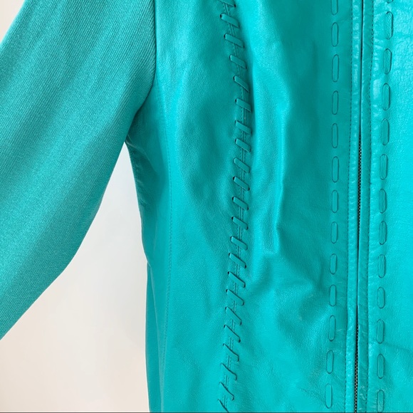 NYGARD | TURQUOISE LEATHER WOVEN LIGHTWEIGHT SHOWSTOPPER MOTO JACKET STATEMENT - Picture 5 of 12